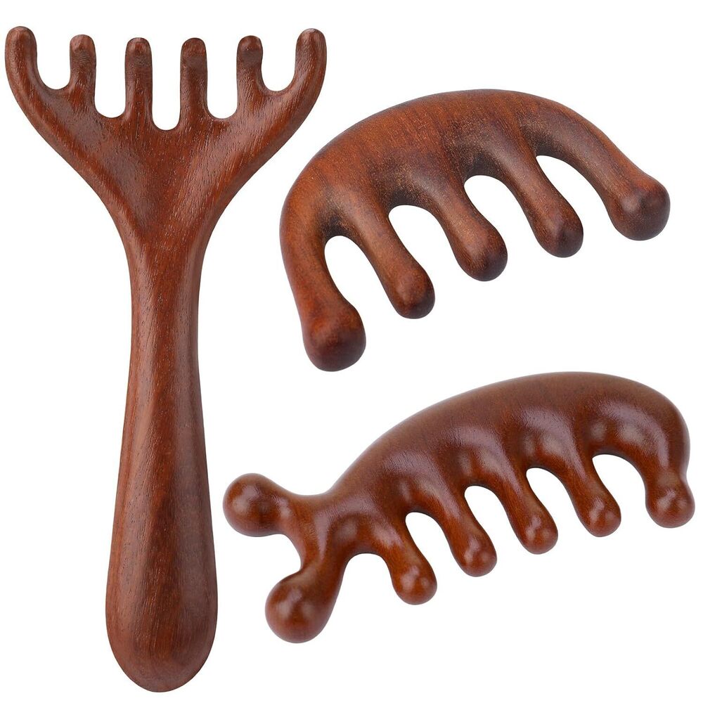 3 Pcs Wooden Head Scalp Massager Comb, Head Massage Tool for